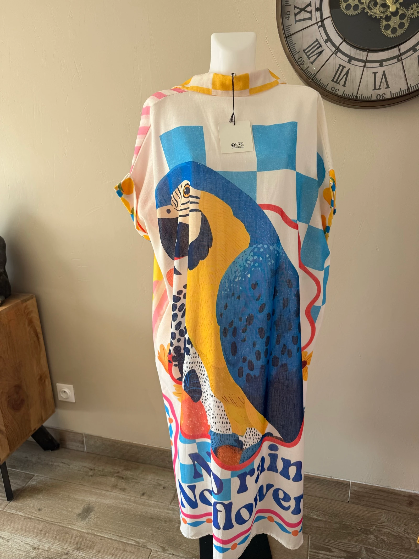 Robe chemise oversize Made in Italy lin & coton perroquet tendance – Taille 40 à 48 – photo 2